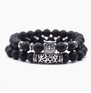 Pulsera de Piedras Naturales con Cuentas de Búho, Roca Volcánica y Pino Rojo, Versátil para Parejas, Venta Directa de Fábrica - Product Image 5