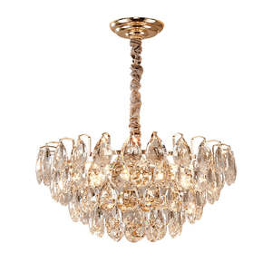 Hotel Villa Elegant Hanging Pendant Lights Modern Gold Round Oval K9 Crystal <b>Chandeliers</b> - Product Image 6