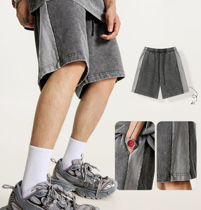 Novedades de Verano, Pantalones Cortos de Algodón 100% de 370 Gramos con Bloques de Color y Lavado Ácido para Hombre, Venta al Por Mayor Personalizada - Product Image 4