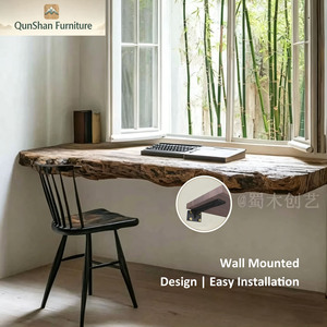 Estantería Flotante de Madera Maciza con Borde Natural, Hecha a Mano, con Almacenamiento, Mueble de Madera Natural para Oficina en Casa o Estudio - Product Image 3