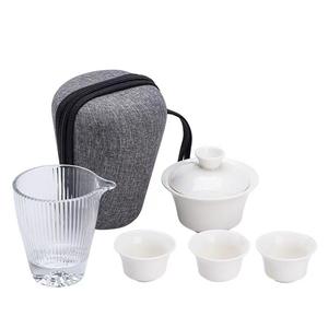 Juego de té de viaje con tapa de porcelana de cerámica blanca moderna portátil una olla tres tazas 150ml taza rápida de estilo Zen asiático - Product Image 5