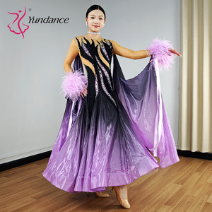 B-25140 <span class=keywords><strong>yundance</strong></span> của phụ nữ trữ tình phòng khiêu vũ Waltz trang phục khiêu vũ màu đen tím Ombre satin chiffon Spandex/Polyester Người lớn Dresses - Product Image 4