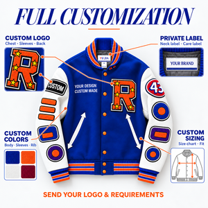 Giacca <span class=keywords><strong>Varsity</strong></span> Personalizzata con Logo per Uomo, Ricamo in Ciniglia, Giacca Letterman Bicolore per Marchi di Abbigliamento, Produttore di Etichette Private - Product Image 5