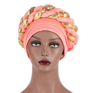 Elegante Turbante Africano Auto Gele para <span class=keywords><strong>Mujer</strong></span>, Pañuelo Nigeriano Aso Oko para Bodas, Trenzas, Estilo Casual, Poliéster - Product Image 4