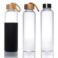 Botol Air Kaca Borosilikat Tinggi Transparan 700Ml 1L Kelas Atas dengan Tutup Baja Tahan Karat