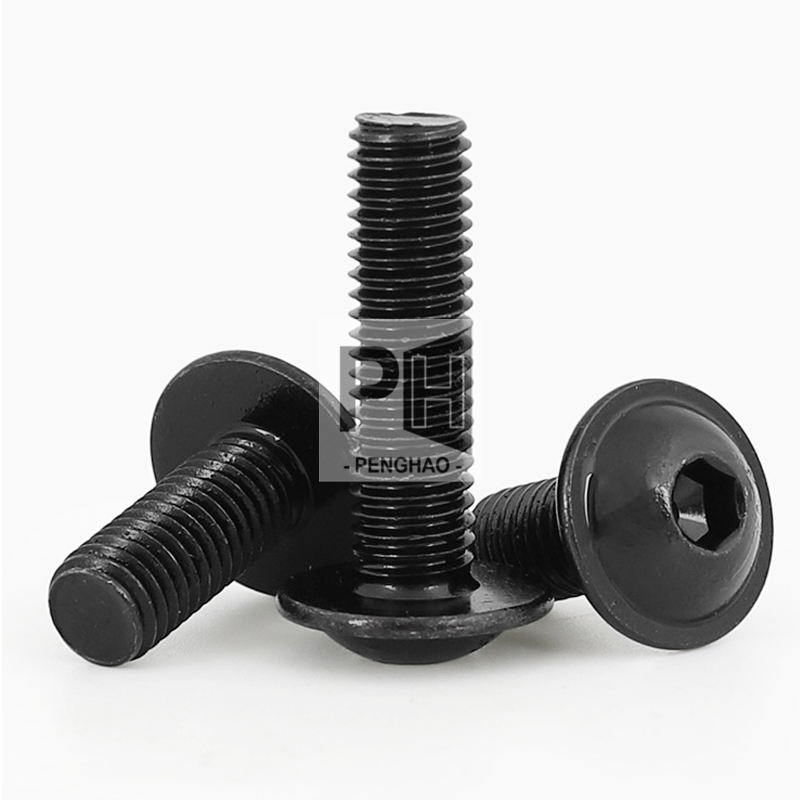Шестигранная головка M3 M4 M5 M6 M8 M10, 10,9 дюйма, высокопрочные черные шестигранные болты с окислением, винты с фланцевой головкой