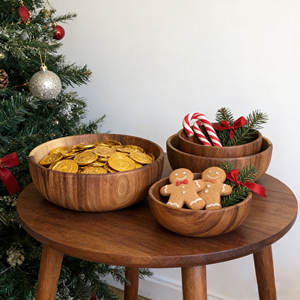 GL LARGE Set de saladiers en bois d'acacia Cuillère de service Fait à la main Classique Écologique Poli Artisanat pour <span class=keywords><strong>les</strong></span> fêtes alimentaires - Product Image 5