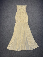 Robe de Soirée Fendue Haut de Gamme Sans Bretelles à Rhinestones et Taille Cintrée