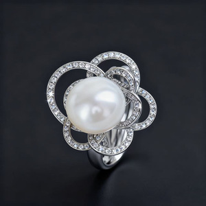 10749DIY Pearl Accessories S925 Pure <b>Silver</b> <b>Ring</b> with Hollow Support 3-4mm Round Korean Style Inlay Jewelry <b>Set</b> - Product Image 1