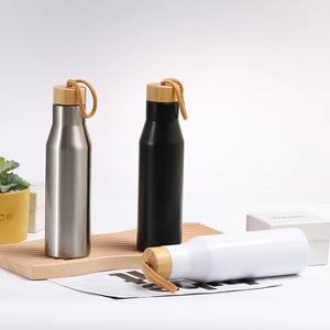 Botella de Agua Térmica de 500 ml con Logotipo Personalizado, Botella Deportiva de Acero Inoxidable con Tapa de Madera - Product Image 4