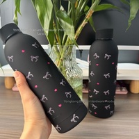 Nouvelle tasse thermos isotherme en acier inoxydable à petite ouverture, portable, grande capacité, unisexe, motif nœud mignon, maintien thermique 12-24 heures