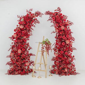 QDROYAL Ensemble d'arche florale en corne de cerf rouge <span class=keywords><strong>bordeaux</strong></span> foncé, arrangement de fleurs artificielles de luxe fait main pour cérémonie de mariage - Product Image 2