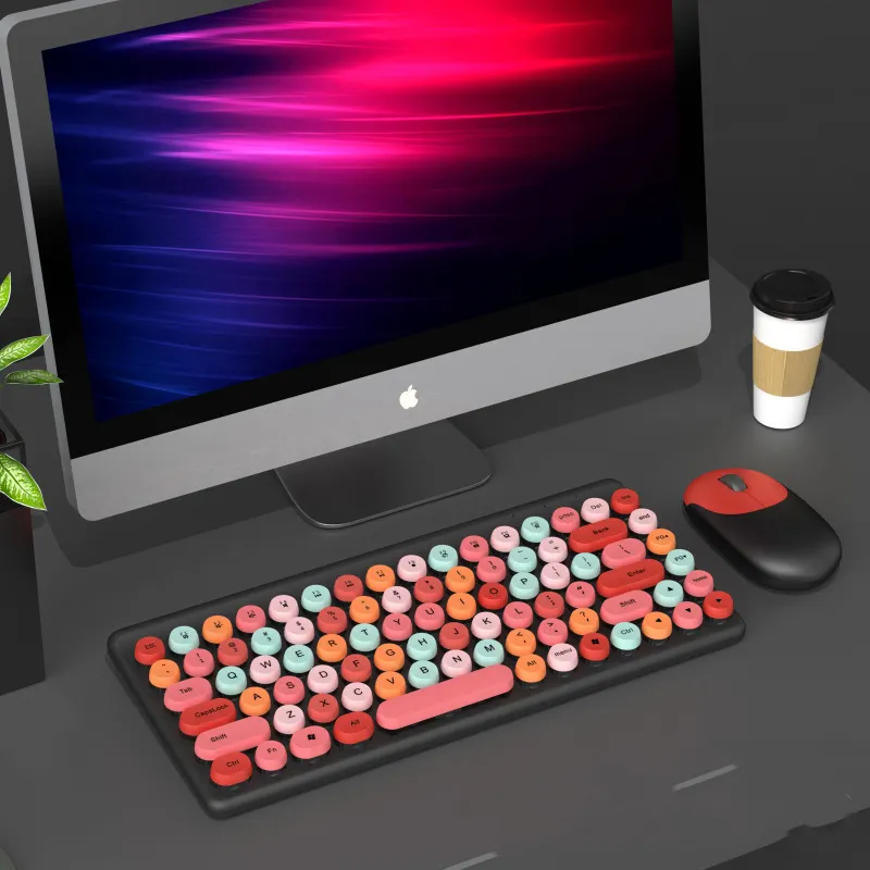 Combo de teclado y ratón para juegos multicolor de tamaño completo ergonómico 2,4G inalámbrico para Juegos de oficina 87 teclas teclado y ratón óptico