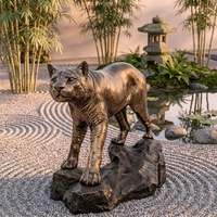 Statue de cougar/lion de montagne sur mesure en bronze doré, sculptée par procédé de fusion à la cire perdue, sculpture de prédateur sur mesure, sculpture en bronze