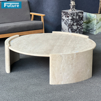 Mesa de centro BegieTravertine de piedra Natural de lujo estilo Wabi-sabl moderna parte superior redonda baja para sala de estar Villa Hotel Decoración