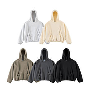 Otoño Hombres 400GSM Heavyweight Pullover Hoodies Fleece Algodón Poliéster Liso Teñido Color Sólido Con Capucha - Product Image 2