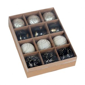 Ensemble de 12 boules de Noël noires, blanches et dorées, textures variées, incassables, personnalisées XM44AD, boules de Noël classiques à paillettes - Product Image 2