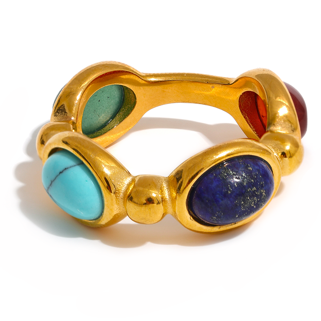 JINYOU 141 Stainless Steel Colorful Natural Stone Agate Cast Vintage Charm Ring 2025 Fashion 316l Jewelry for Women Textured