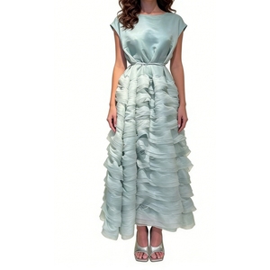 เดรสยาวผู้หญิงหลายชั้นแต่งระบายพร้อมเข็มขัด ดีไซน์หรูหรา โรแมนติก แฟชั่น - Product Image 3