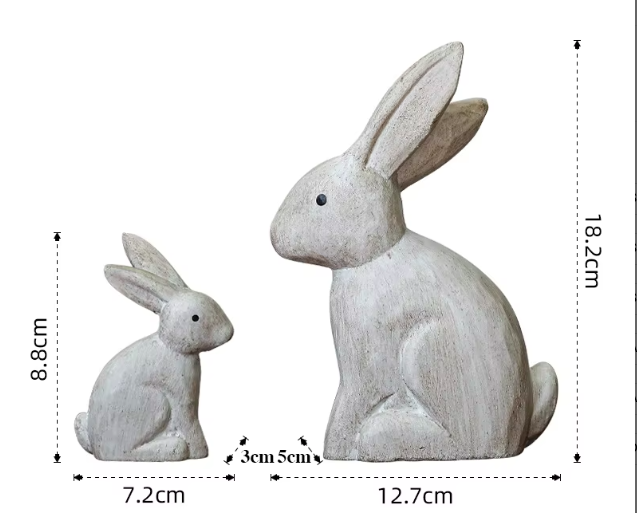 Paire de lapins assis - finition bois antique