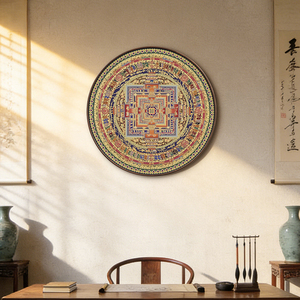 Arte Geometrica Mandala Forma Rotonda Dipinto in Ottone Design Etnico Originale per Decorazione Pareti Soggiorno e Ingresso - Product Image 3