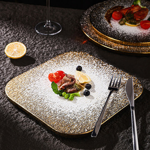 Set di <span class=keywords><strong>Piatti</strong></span> in Ceramica Opaca Dorata Rotondi e <span class=keywords><strong>Quadrati</strong></span> da 8, 10, 12 Pollici per Casa, Ristorante, Hotel - Product Image 4