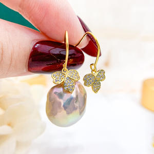 S925 Silver DIY Pearl Accessories 10-15mm Round Beads 21263 Model Hollow Support <b>Concealer</b> Earrings with 10-15mm Round Beads - Product Image 2