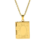 Collier Bohème en Acier Inoxydable 2024 pour Bibliothécaire, Vintage, Délicat, avec Médaillon Imitation Livre, Cachette Secrète pour Photo, Thème Bouddhisme, pour Fête