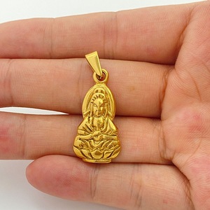 Collar con colgante de Buda Guanyin de yunnique, amuleto de la paz de acero inoxidable dorado, joyería de regalo - Product Image 3