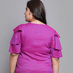 Top décontracté en viscose pour femmes élégantes avec décoration à motif de rayures à la cheville à la mode - Product Image 1