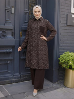 Ensemble 2 pièces musulman modeste pour femmes, vêtements islamiques, imprimé floral, tunique longue boutonnée et pantalon large, tenue pour Ramadan et Eid
