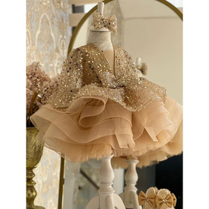 Abiti da Cerimonia per Bambine con Paillettes e Maniche Lunghe, Alta Moda, Eleganti Vestiti Estivi da Sposa e da Festa di Compleanno - Product Image 3