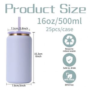 16oz Stainless Steel Double Wall Vacuum Insulated Tumbler Laser Engraved Logo Powder Coating Rainbow Plated Office Cup for Iced - Product Image 5
