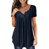 Camiseta holgada de manga corta con botones para mujer, ropa para mujer, gran oferta, venta al por mayor, 2022