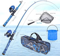 CODEK Set alat pancing anak, Kit pemula lengkap portabel teleskopik serat kaca kumparan Spincast Kombo memancing