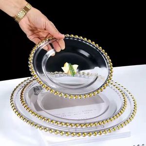 Assiette creuse ronde perlée à incrustations dorées, style nordique minimaliste européen, pour la maison, l'hôtel, la salle de mariage, service de table complet - Product Image 2