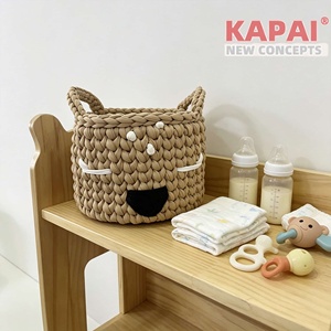 אחסון חיתולים חמוד בצורת דוב חום של KAPAI - סל אחסון לחדר תינוקות עשוי מחבל כותנה ארוג בעבודת יד, עיצוב עכשווי לחיתולי תינוקות - Product Image 1