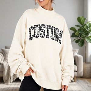 Sudadera Oversize Blanca de Cuello Alto para Hombre con Letras 'Florida', Diseño Personalizado con Letras a Cuadros Buffalo en la Parte Delantera, Estilo Casual de Manga Larga - Product Image 2