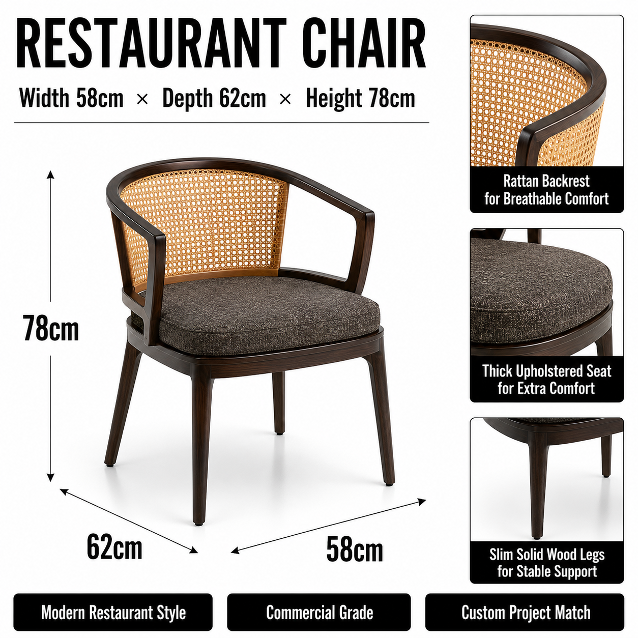Chaise en rotin et bois massif