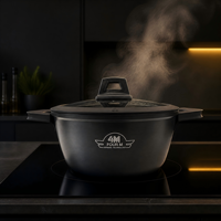 Casserole FourM 24CM en aluminium moulé antiadhésive avec couvercle en verre trempé et fond à induction, ustensile de cuisine, vente en gros et OEM/ODM
