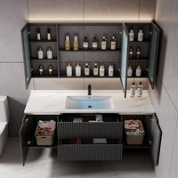 Mueble de Baño Moderno con Lavabo de Cerámica, Espejo Inteligente con Iluminación LED y Antivaho, Mueble de Pared para Hotel y Villa