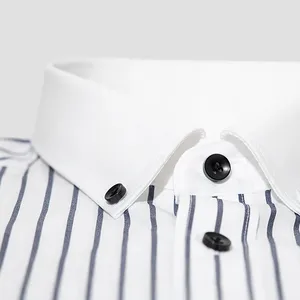 Chemise en coton à manches longues rayée et à col boutonné <span class=keywords><strong>blanc</strong></span> pour hommes, mode d'affaires décontractée avec couleur contrastée pour la saison d'automne - Product Image 4