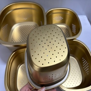 Stainless Steel Colander <b>Set</b> Square Drain Basket Kitchen Vegetable Fruit <b>Washing</b> Tray Thickened Durable Design - Product Image 3
