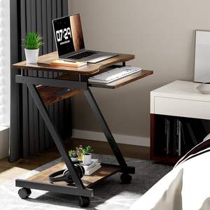 Escritorio compacto en forma de Z para oficina en casa con toma de corriente Estación de trabajo de computadora pequeña para estudio en casa con ruedas de bandeja para teclado - Product Image 6