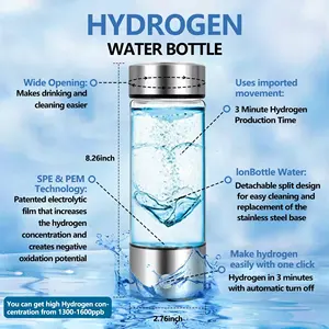 2024 عالية الجودة 420MLالهيدروجين الغني بالمياه كوبUSBقابل للشحن المحمول SPE PEM الزجاج ترمس المياه الهيدروجين زجاجة بالجملة