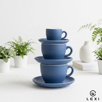 Ensemble tasse et soucoupe à café en céramique bleu mat, grande capacité, personnalisable, pour café, restaurant, hôtel, logo personnalisé disponible