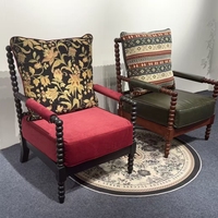 Fauteuil d'appoint en tissu floral rétro avec perles, fauteuil individuel rembourré avec cadre en bois massif perlé pour salon, bureau