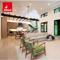 Armoires de cuisine en chêne blanc de style moderne Allandgroup avec finition teintée bois naturel, panneaux plats, îlot et poignées