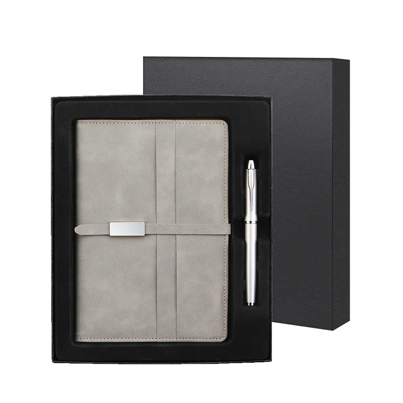 OEM direct factory Metal silver buckle plain notebook + sign pen personalized school gift set