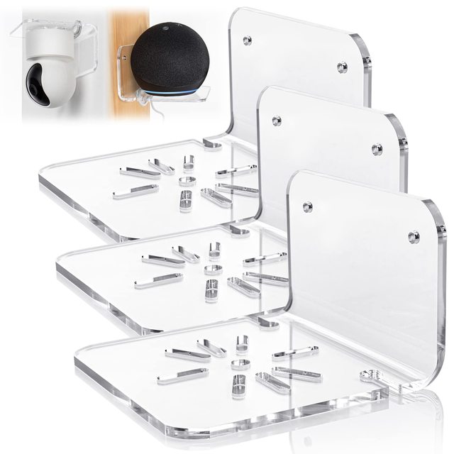 Set of 3 Acrylic Small Wall Shelf 4mm Thickness for Security Cameras Speakers Baby Monitors